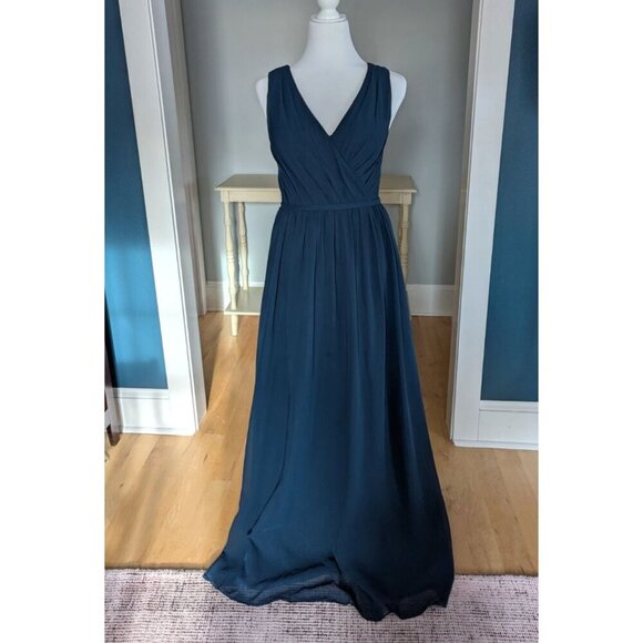 Azazie Formal Lace Back Navy Prom Bridesmaid Dress Size 2-4 - Picture 2 of 12